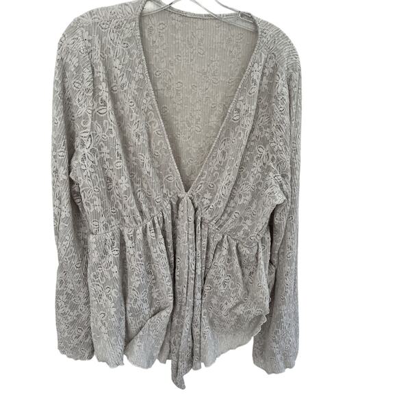 Y2K Blouse Womens Top L-XL Lace Empire Flowy V Neck Whimsigoth Fairy Boho Fest - Picture 1 of 6